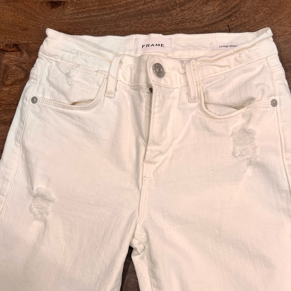 Frame Le High Straight White Distresses Denim Pants Size 25 - Picture 2 of 7